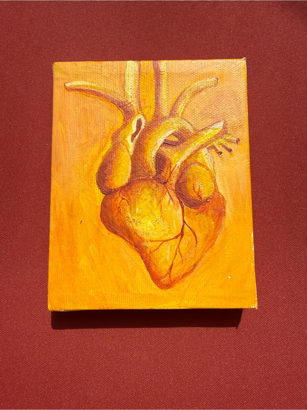 Hand-Painted Orange Anatomical Heart Canvas Art